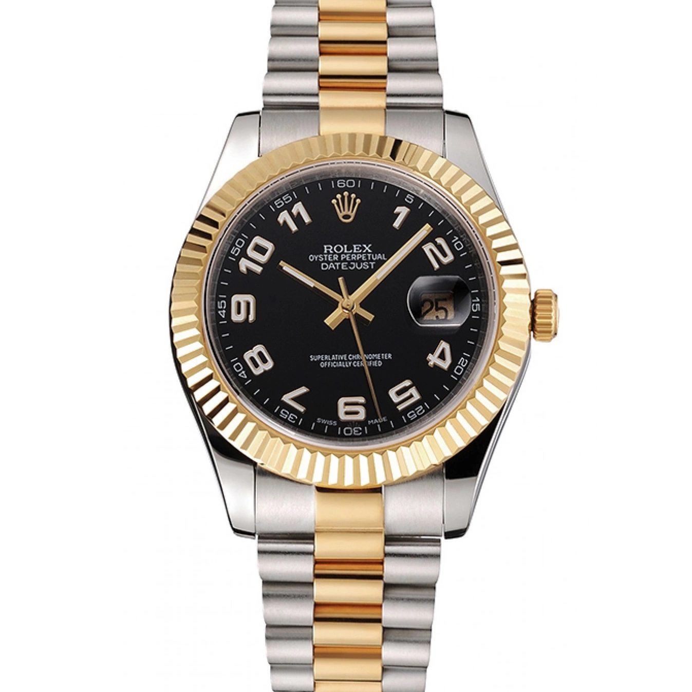 Aaa replica watch Swiss Two Dial Black Tone Gold Bracelet Steel Stainless Bezel Case Rolex Datejust 0725